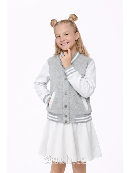 Бомбер для дівчинки Sashka трикотажный (двунитка) сіро-білий, розмір 98-182